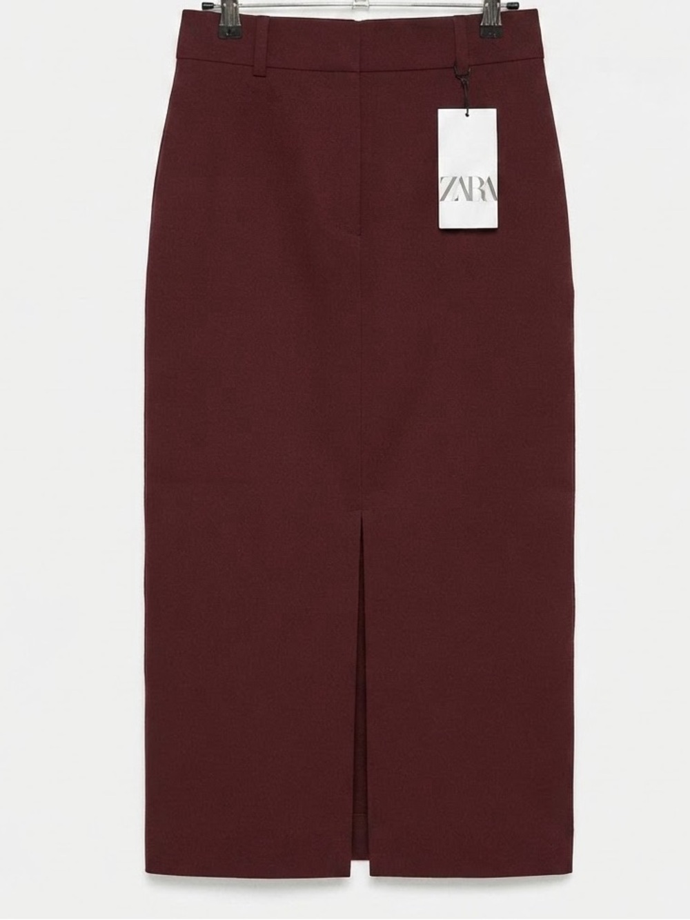 Zara Women's Burgundy Pencil Skirt with Double High Slits - Picture 2 of 4
